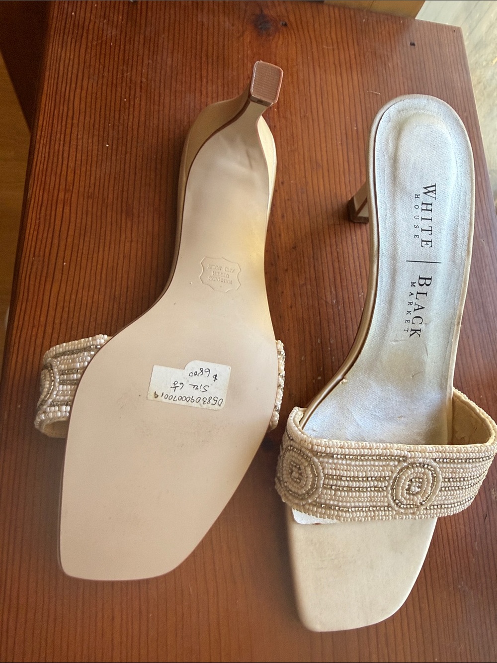 White House Black Market Beaded Beige Slide Heels